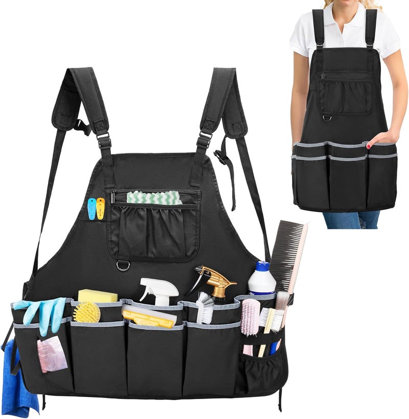 HODRANT Large Cleaning Apron with Dual Shoulder Straps, House Cleaning Apron with Multiple Pockets for Housekeeping Work Supplies, Water-resistant Cleaning Caddy Apron for Women & Men (Apron Only) - Image 1